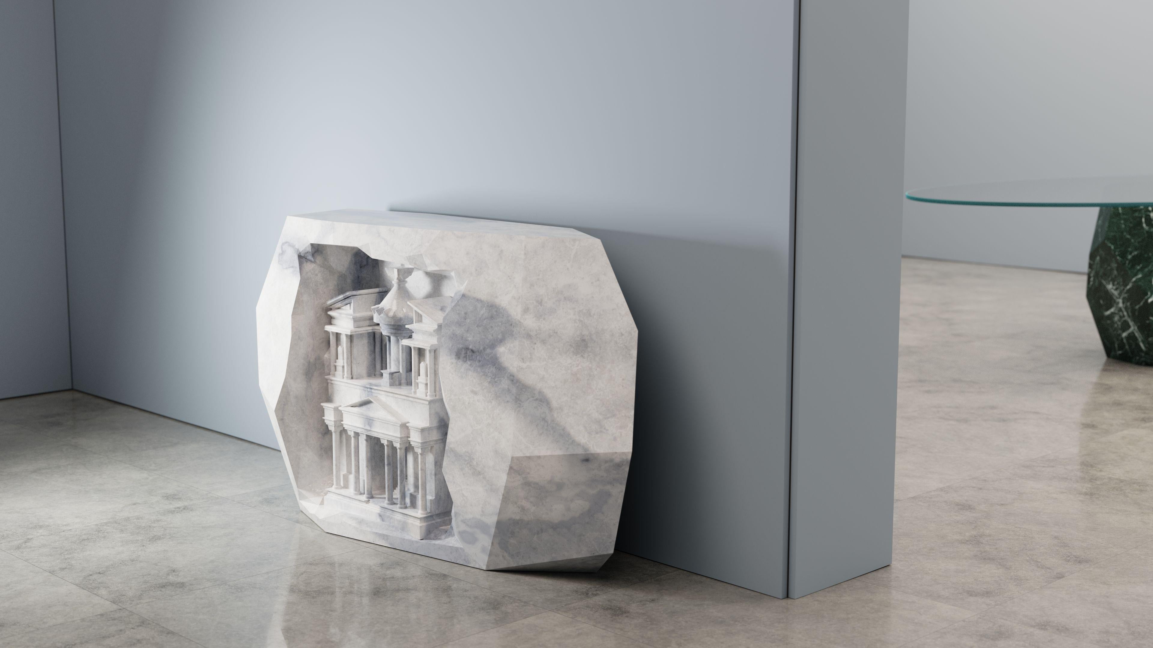 Contemporary Bespoke Console Table in Sculpted Emperador Marble For Sale