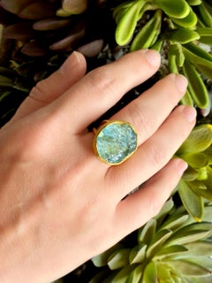 Petra Class 16.70 carat Rough Aquamarine 22k Yellow Gold One of a Kind Ring