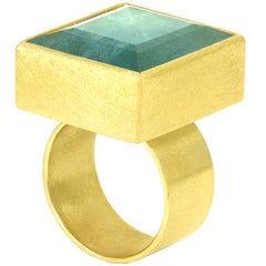 Petra Class 28 Carat Blue Green Faceted Aquamarine Square Gold Statement Ring