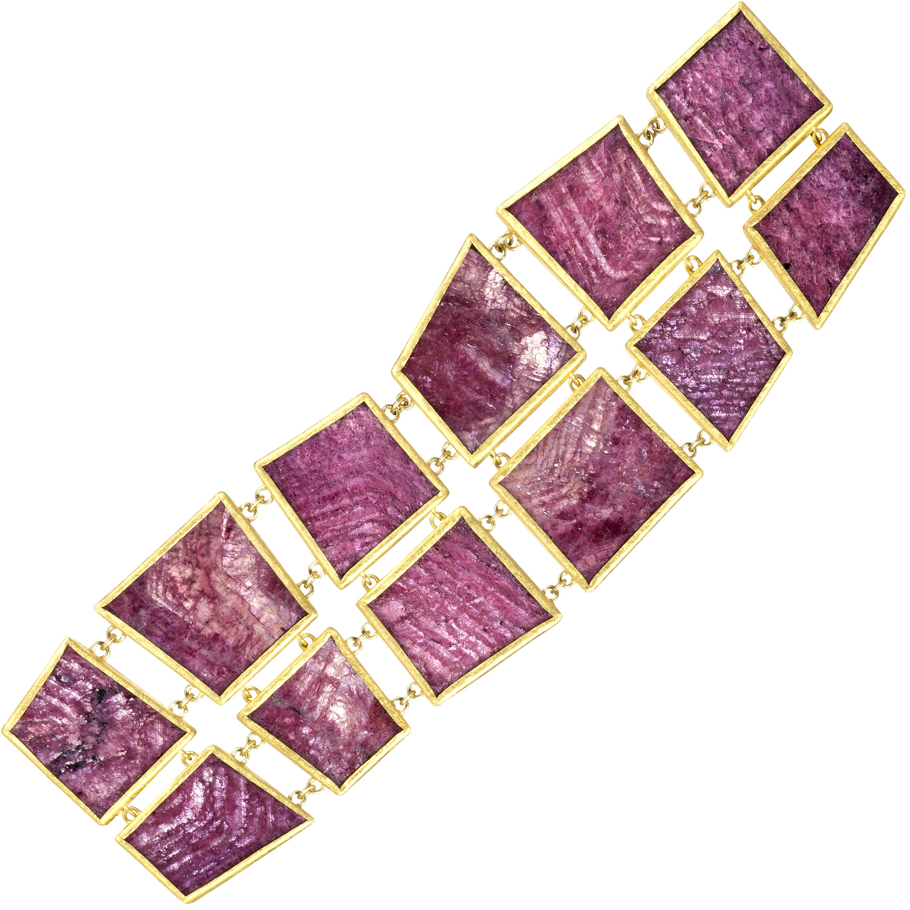 Petra Class 340.0 Carat Ruby Slice Double Row One of a Kind Gold Bracelet
