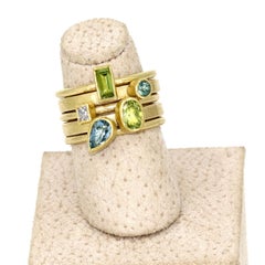 Petra Class Alexandrite White Diamond Aquamarine Peridot Gold Stacking Rings