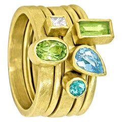 Petra Class Alexandrite White Diamond Aquamarine Peridot Gold Stacking Rings