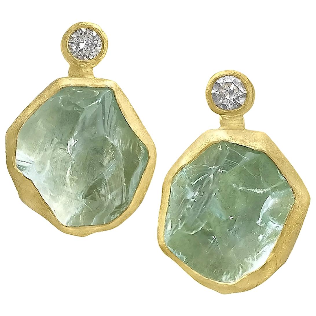 Petra Class Aquamarine Crystal White Diamond Handmade Double Stud Earrings