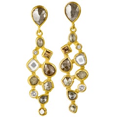 Petra Class Assorted Diamond Gold One of a Kind Mosaic Drop Earrings