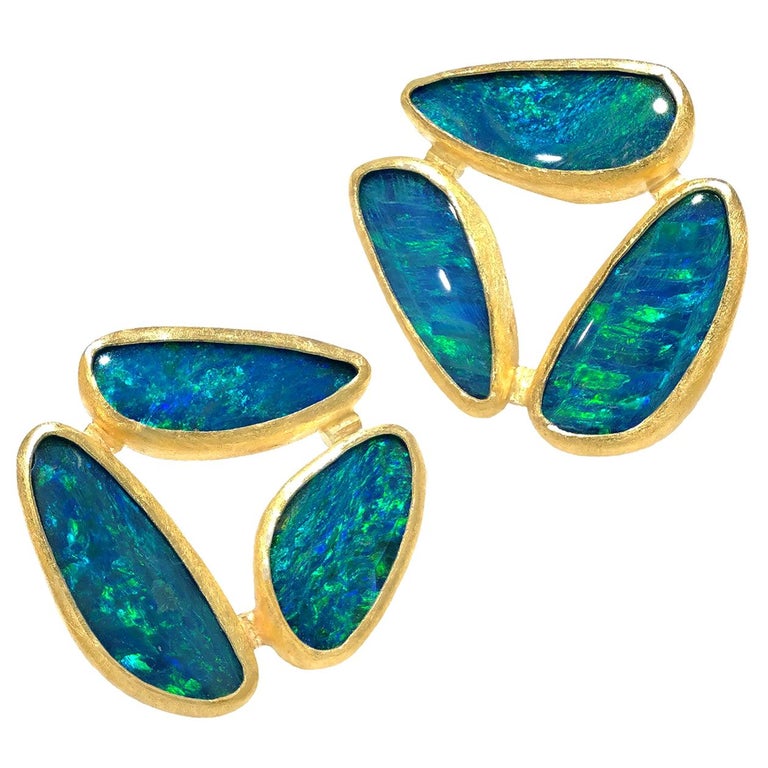 Petra Class Australian Opal Doublet One-of-a-kind Triple Stud Earrings ...