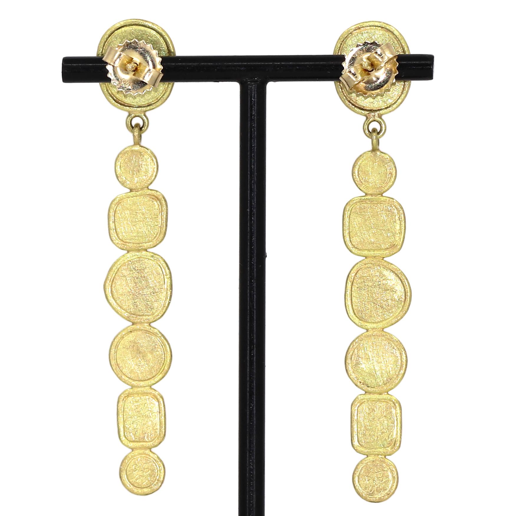 Mixed Cut Petra Class Brilliant, Rose-Cut and Raw Diamond Handmade 22k Gold Line Earrings