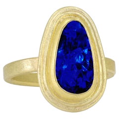 Deep Violet Blue Australian Opal Doublet Framed 22k Gold Ring, Petra Class