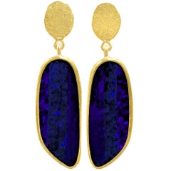 Petra Class Deep Violet Blue Opal Doublet One-of-a-Kind Drop Earrings