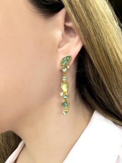 Petra Class Faceted and Rough Aquamarine White Diamond Gold Dangle Earrings