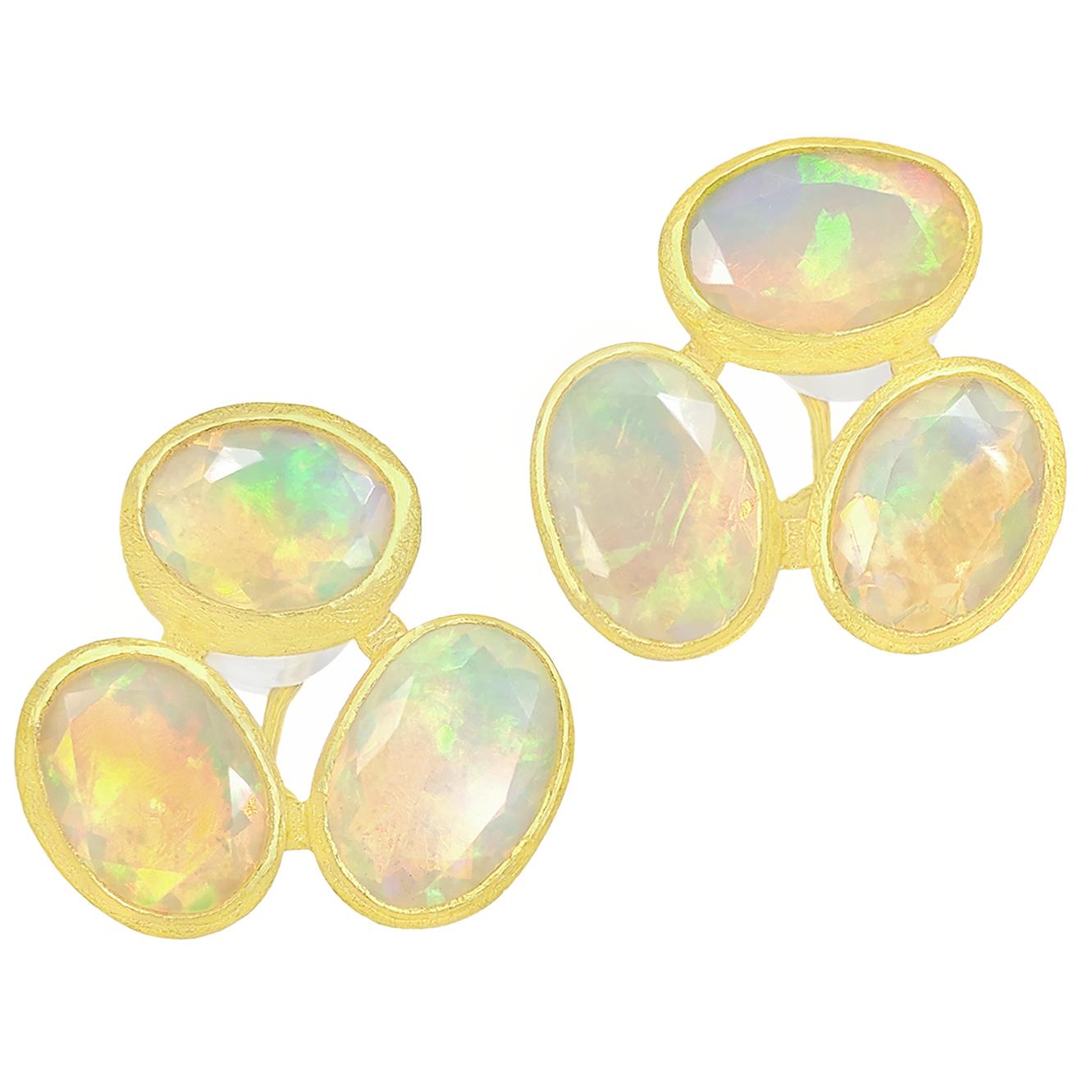 Petra Class Faceted Ethiopian Opal One-of-a-Kind Triple Stud Earrings