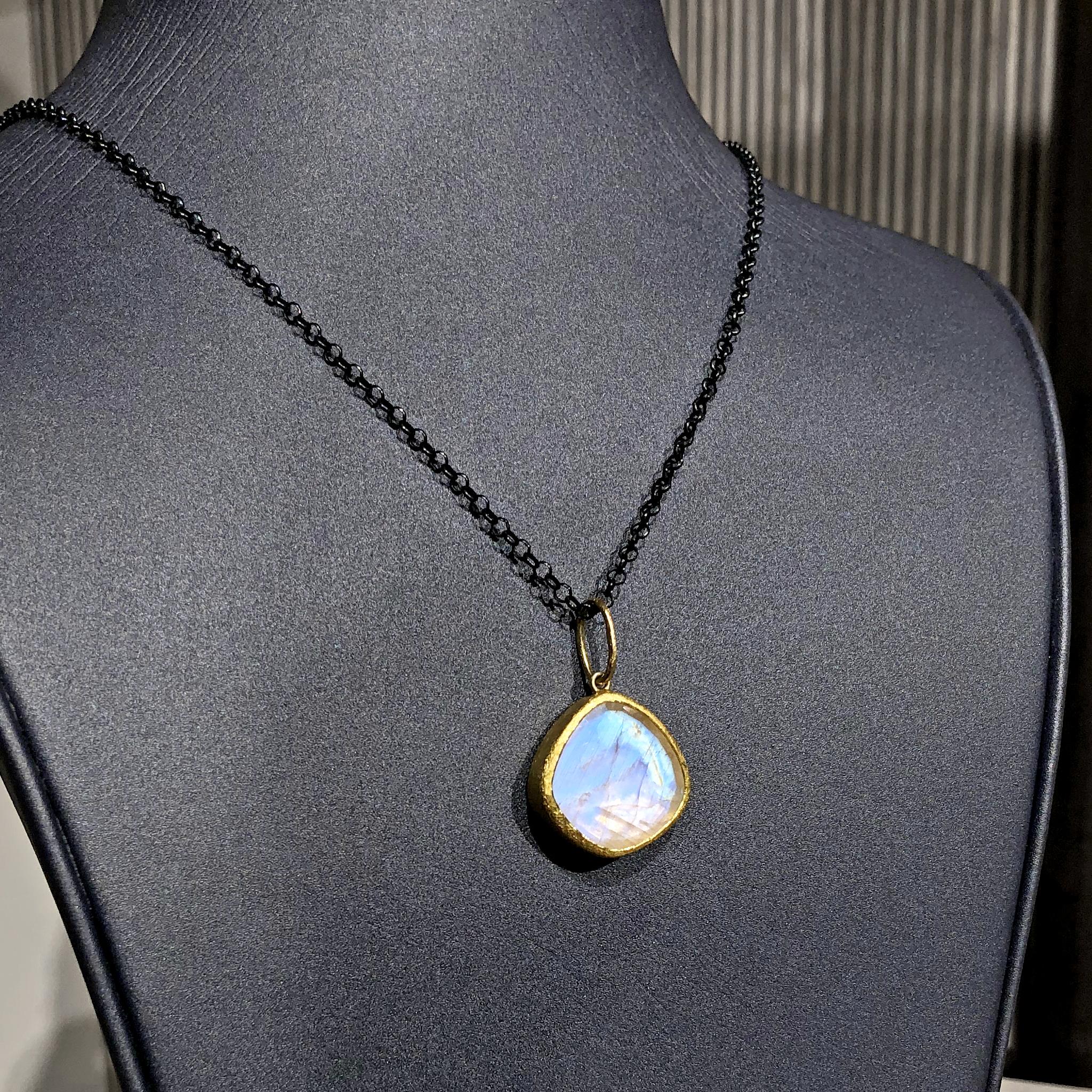 Women's Petra Class Faceted Rainbow Moonstone One of a Kind 22k Gold Pendant Necklace