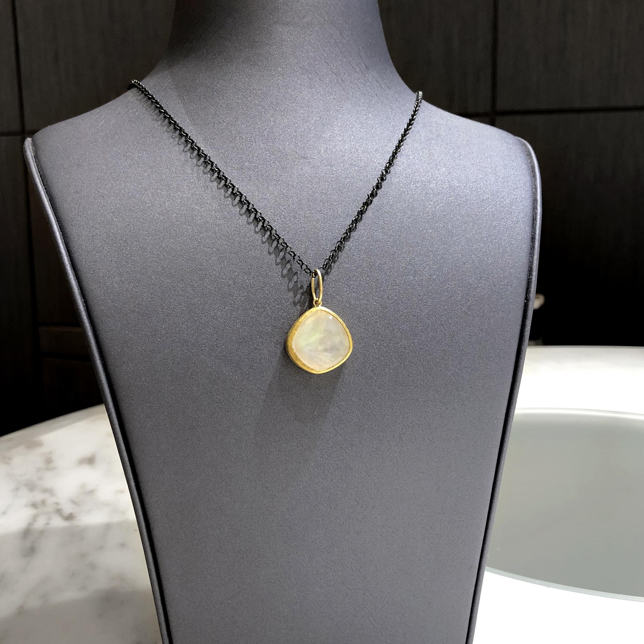 Petra Class Faceted Rainbow Moonstone One of a Kind 22k Gold Pendant Necklace 1