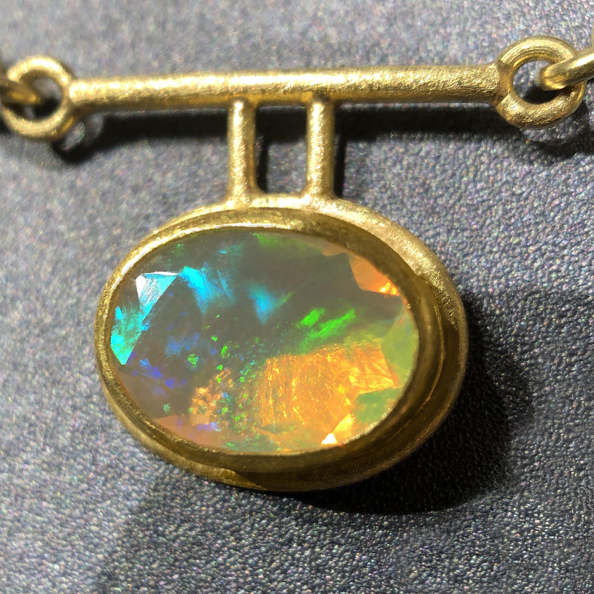 Oval Cut Petra Class Fiery Faceted Ethiopian Opal One-of-a-Kind Double Segment Necklace