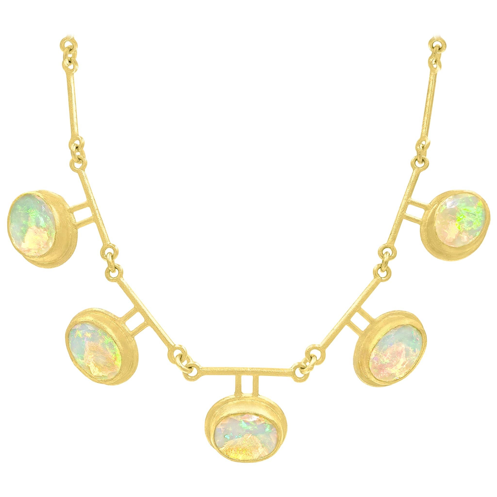 Petra Class Fiery Faceted Ethiopian Opal One-of-a-Kind Double Segment Necklace