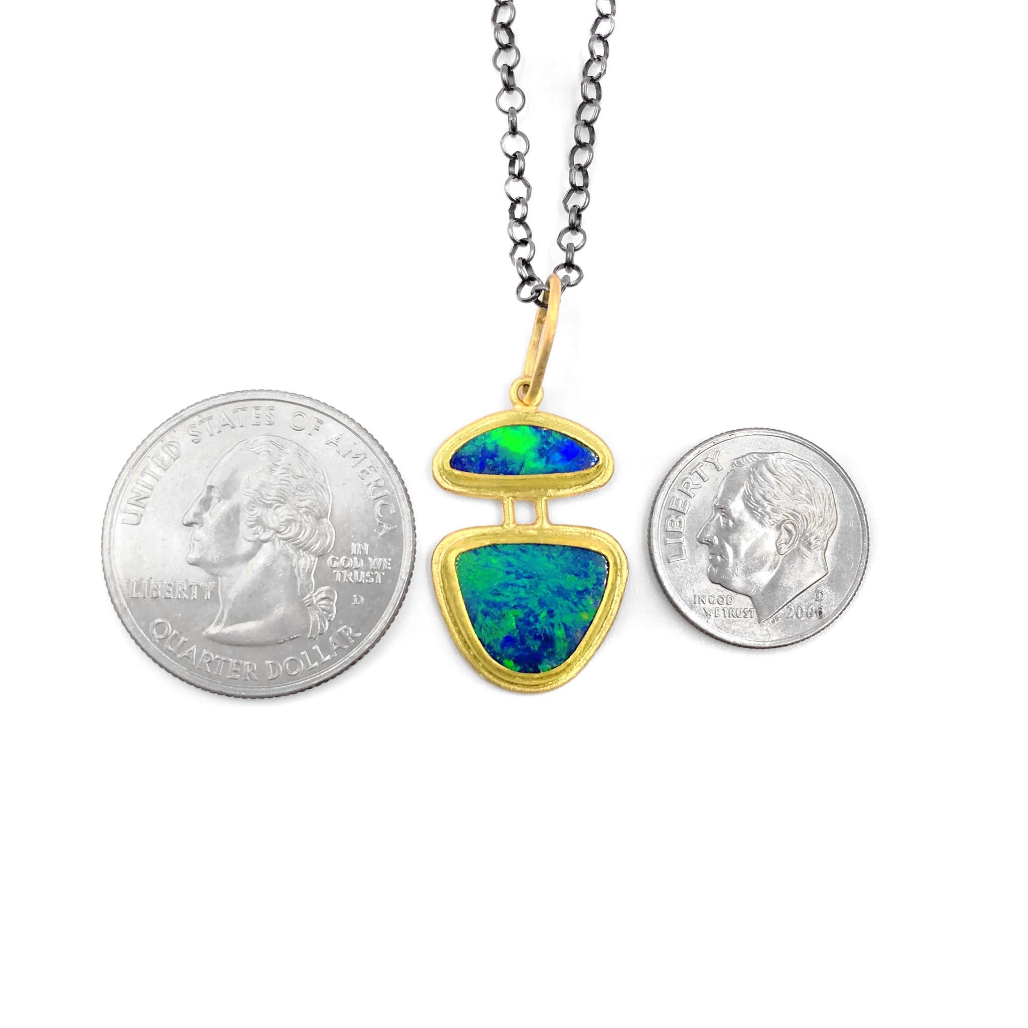 Women's Petra Class Fiery Opal 22k Gold Double Segments One of a Kind Pendant Necklace