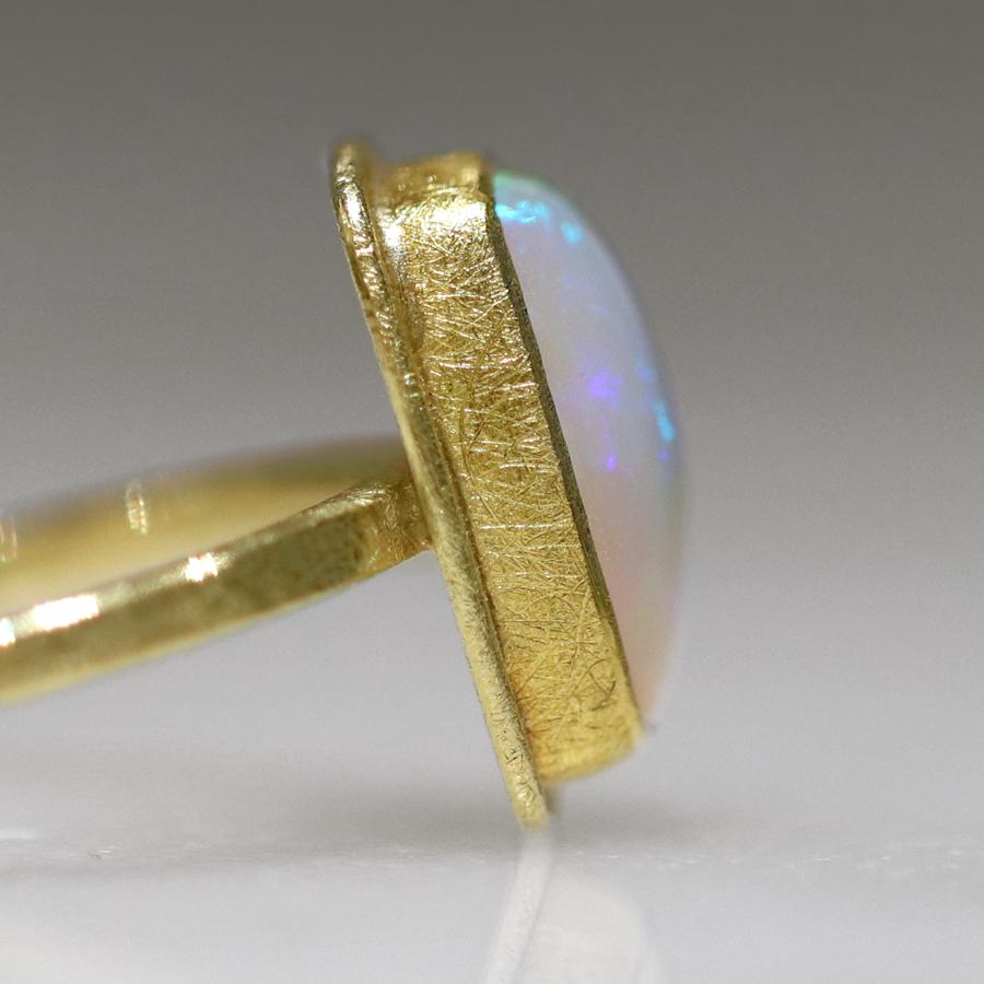 Artisan Petra Class Fiery Rainbow Ethiopian White Opal Cabochon Framed Matte Gold Ring