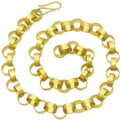 Petra Class Handmade 22k Gold Heavy Round Paper Chain Link Necklace