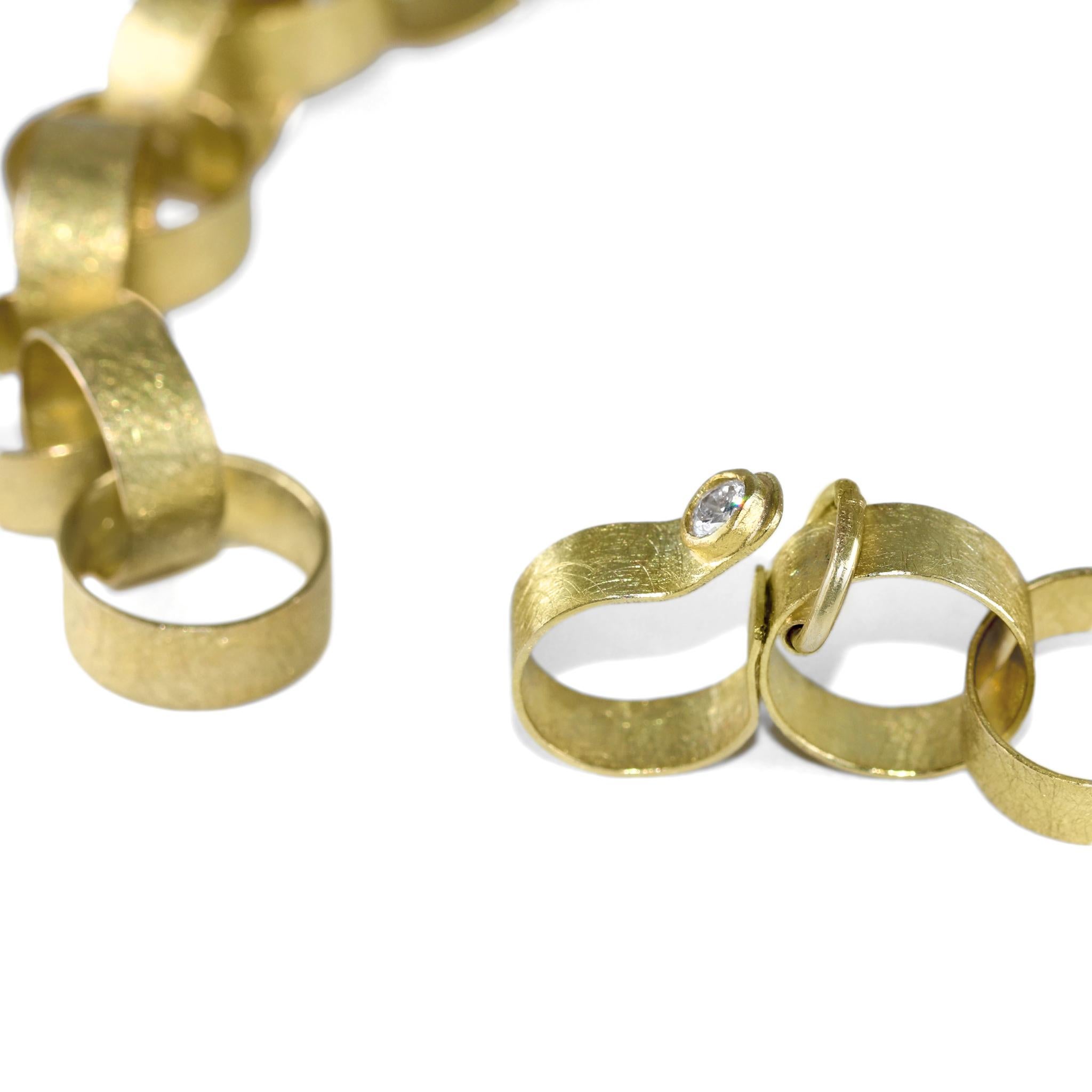 Handgefertigte schwere runde Papierkette Gold-Diamant-Verschluss-Armband von Class Class (Rundschliff)