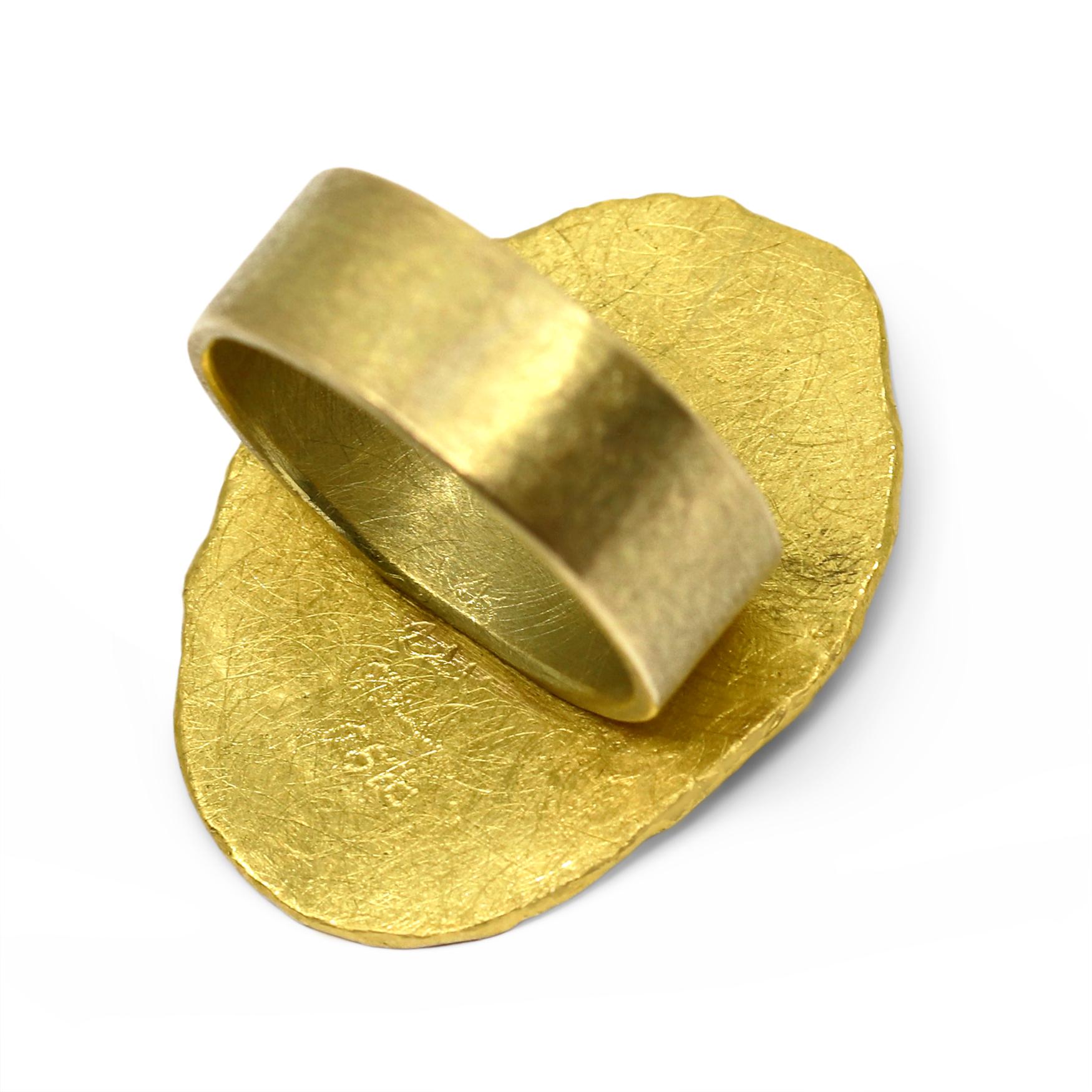 Rose Cut Petra Class Hexagonal Rose-Cut Diamond High Karat Gold Solitaire Slab Ring