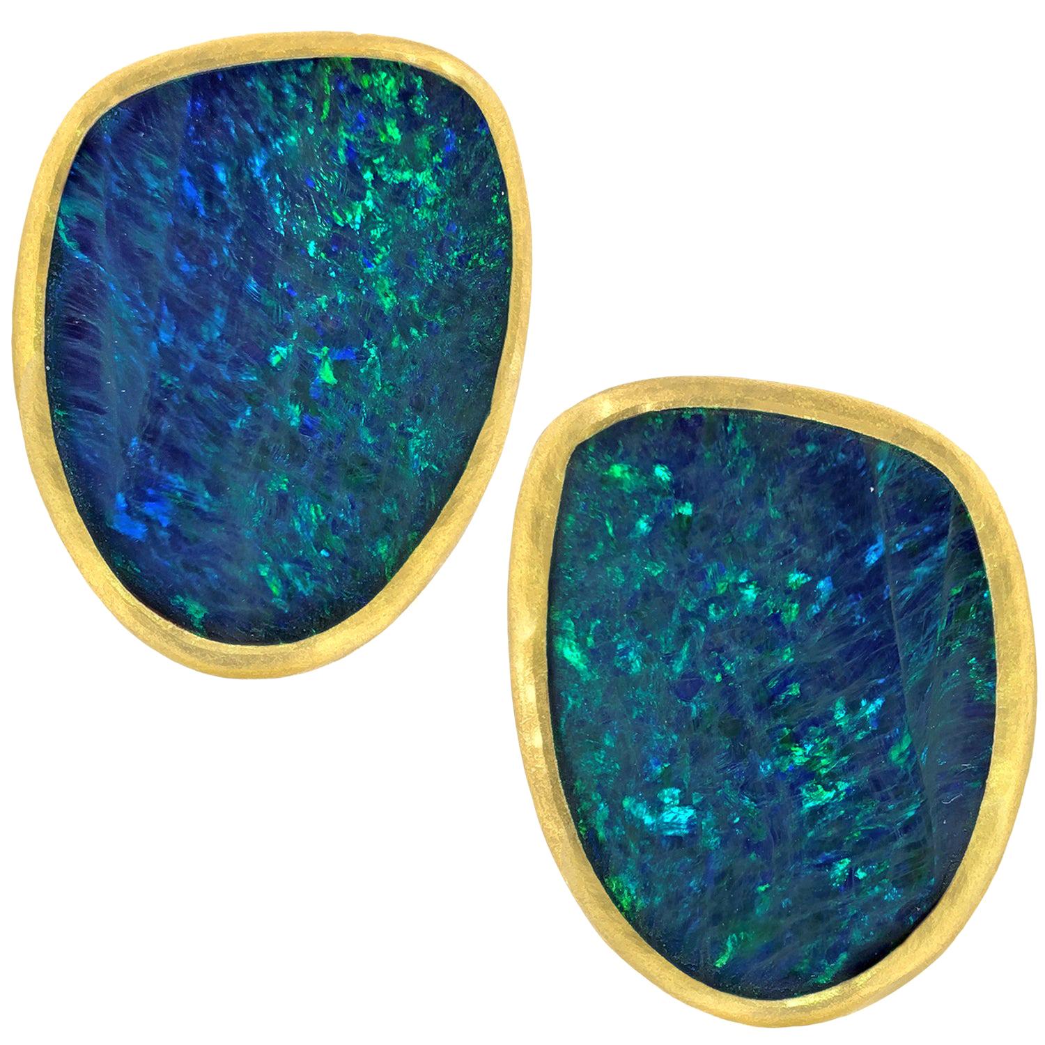 Petra Class One-of-a-Kind Opal Doublet Gold Large Clip Stud Earrings