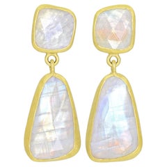 Petra Class One-of-a-Kind Vivid Rainbow Moonstone Gold Dangle Drop Earrings