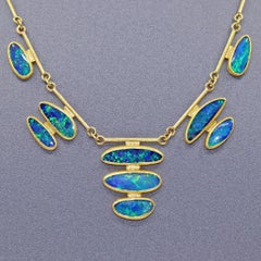 Petra Class Vivid Blue Electric Australian Opal Doublet Gold Segments Necklace