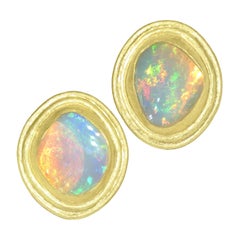 Petra Class Vivid Ethiopian Opal Gold Freeform Double Framed Stud Earrings