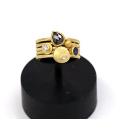 Petra Class White Diamond Black Diamond Purple Sapphire Gold Stacking Rings