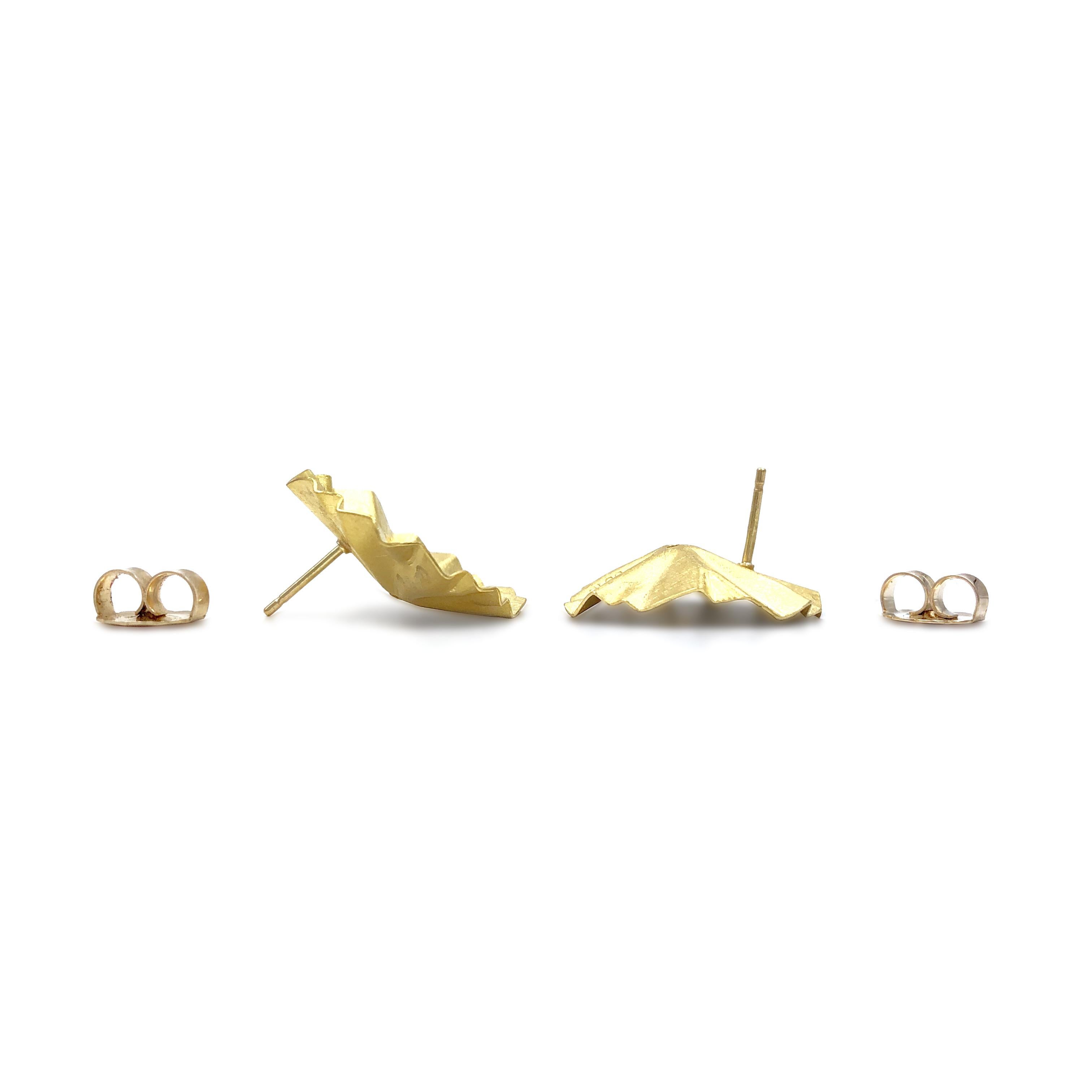 Round Cut Petra Class White Diamond Large Gold Lotus Ruffle Stud Earrings
