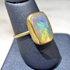 Petra Class White Ethiopian Opal Cabochon Matte Gold Ring
