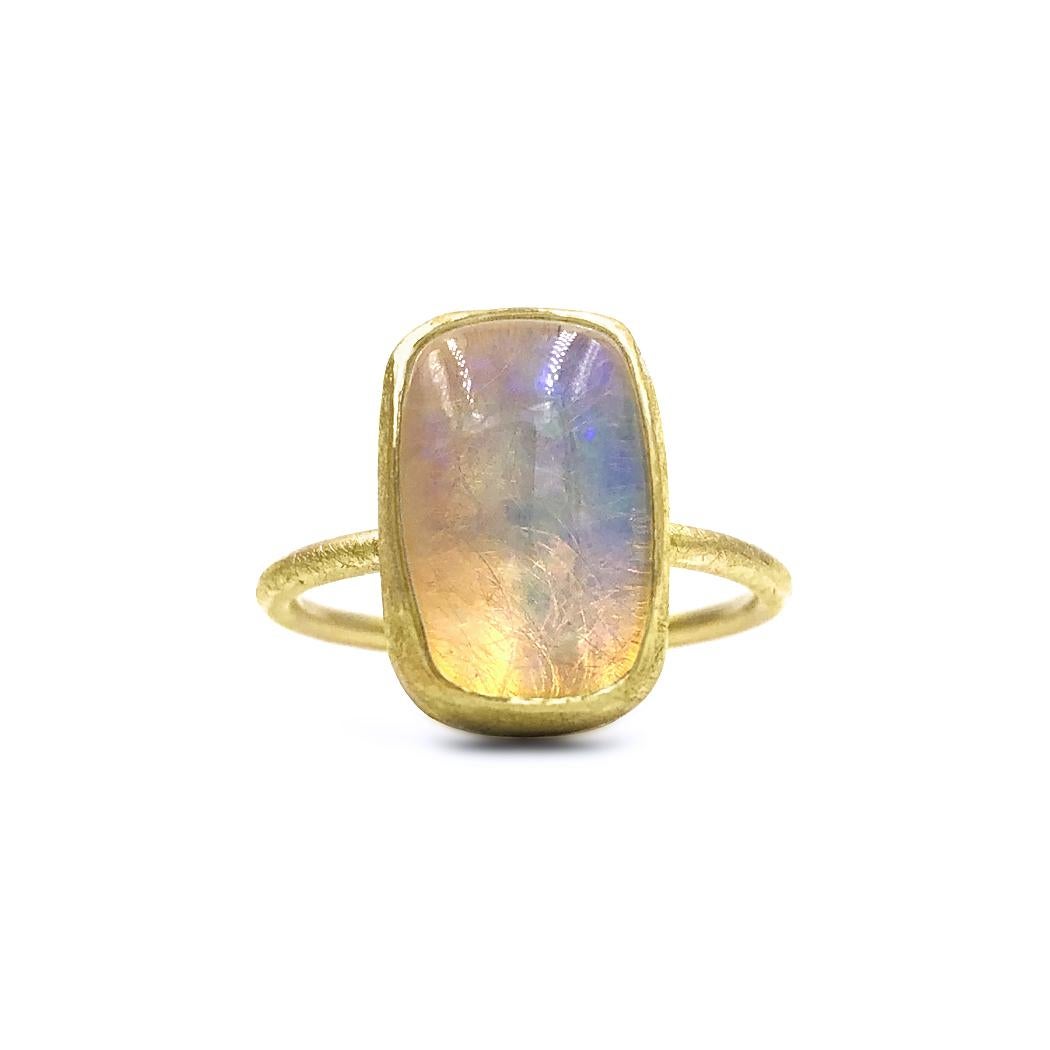Artisan Petra Class White Ethiopian Opal Cabochon Matte Gold Ring