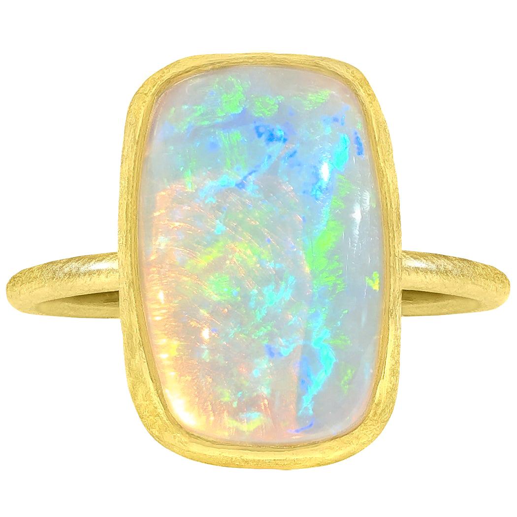 Petra Class White Ethiopian Opal Cabochon Matte Gold Ring