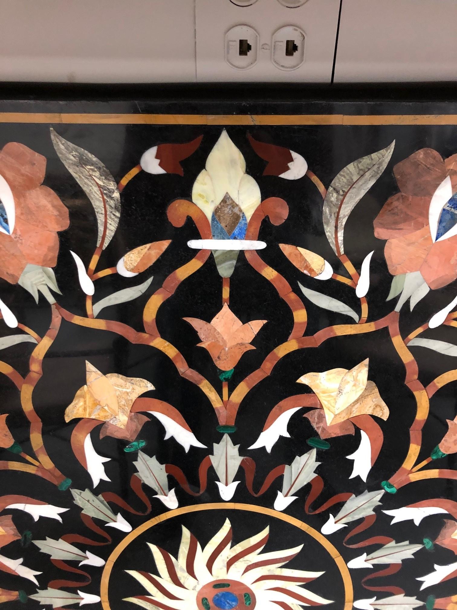 Inlay Pietra Dura Mosaic Octagon Dining Table Top Marble with Semi-Precious Stones For Sale