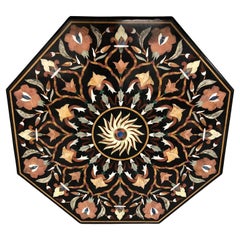 Retro Pietra Dura Mosaic Octagon Dining Table Top Marble with Semi-Precious Stones