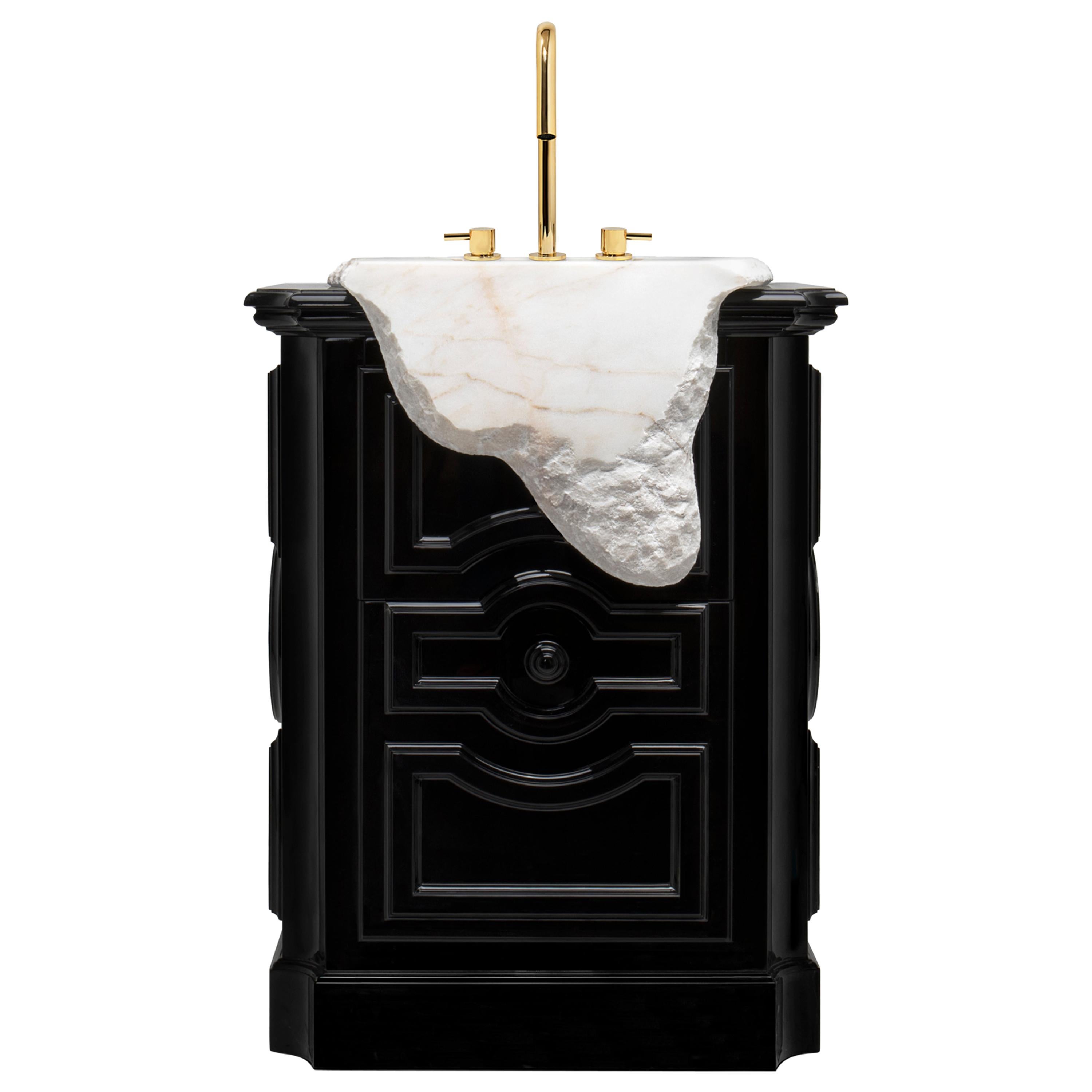 Petra Freestand with Hand-Worked Estremoz Marble Sink By Maison Valentina For Sale