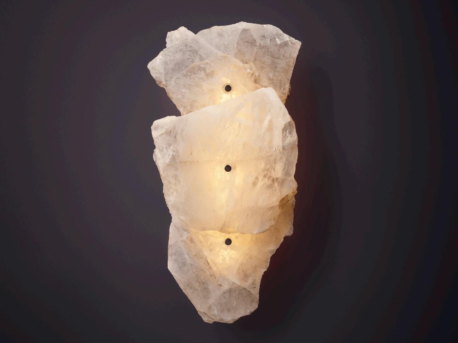 Post-Modern Contemporary Unique Form Triple Clear Quartz Sconce by Christopher Boots For Sale