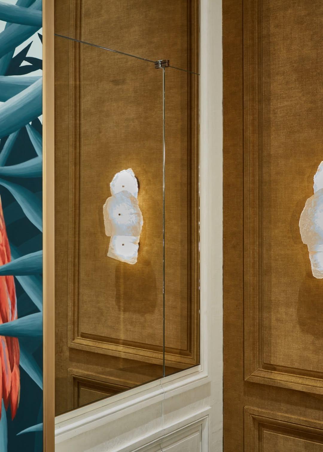 Brass Contemporary Unique Form Triple Clear Quartz Sconce by Christopher Boots For Sale