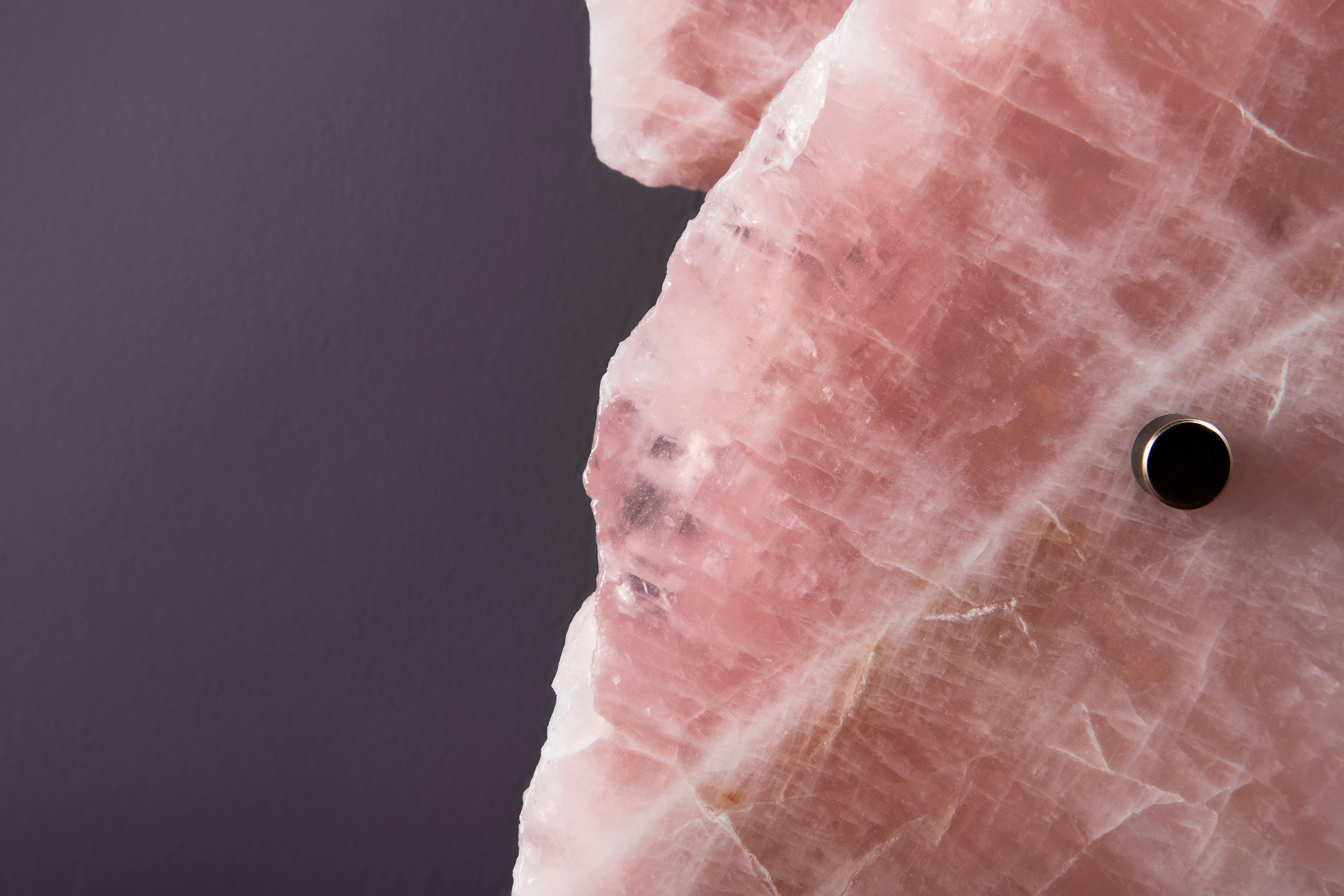 Post-Modern Organic Shape, Slice of Twin Rose Quartz Sconce by Christopher Boots For Sale