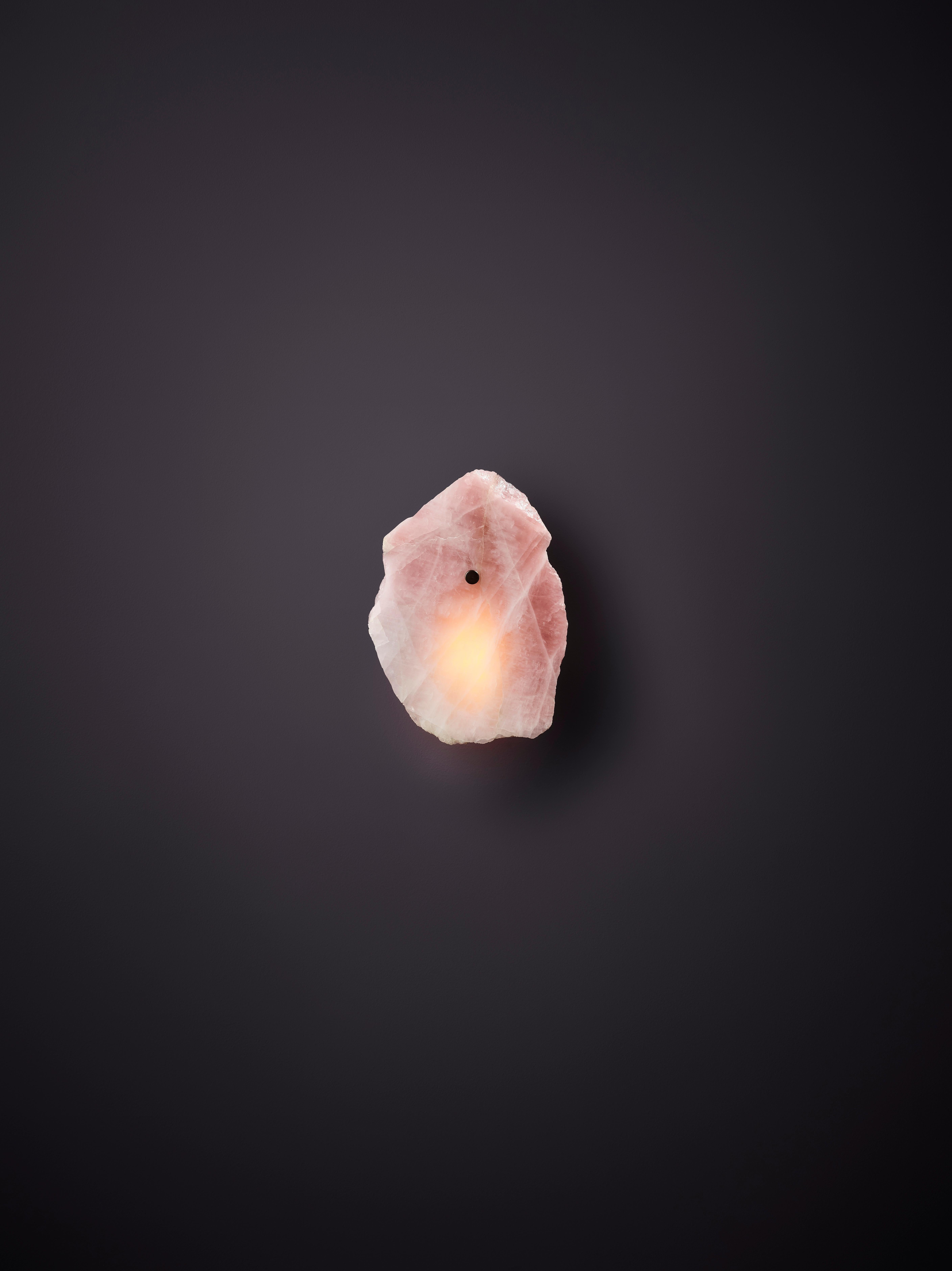 Organic Shape, Slice of Twin Rose Quartz Sconce by Christopher Boots In New Condition For Sale In Geneve, CH