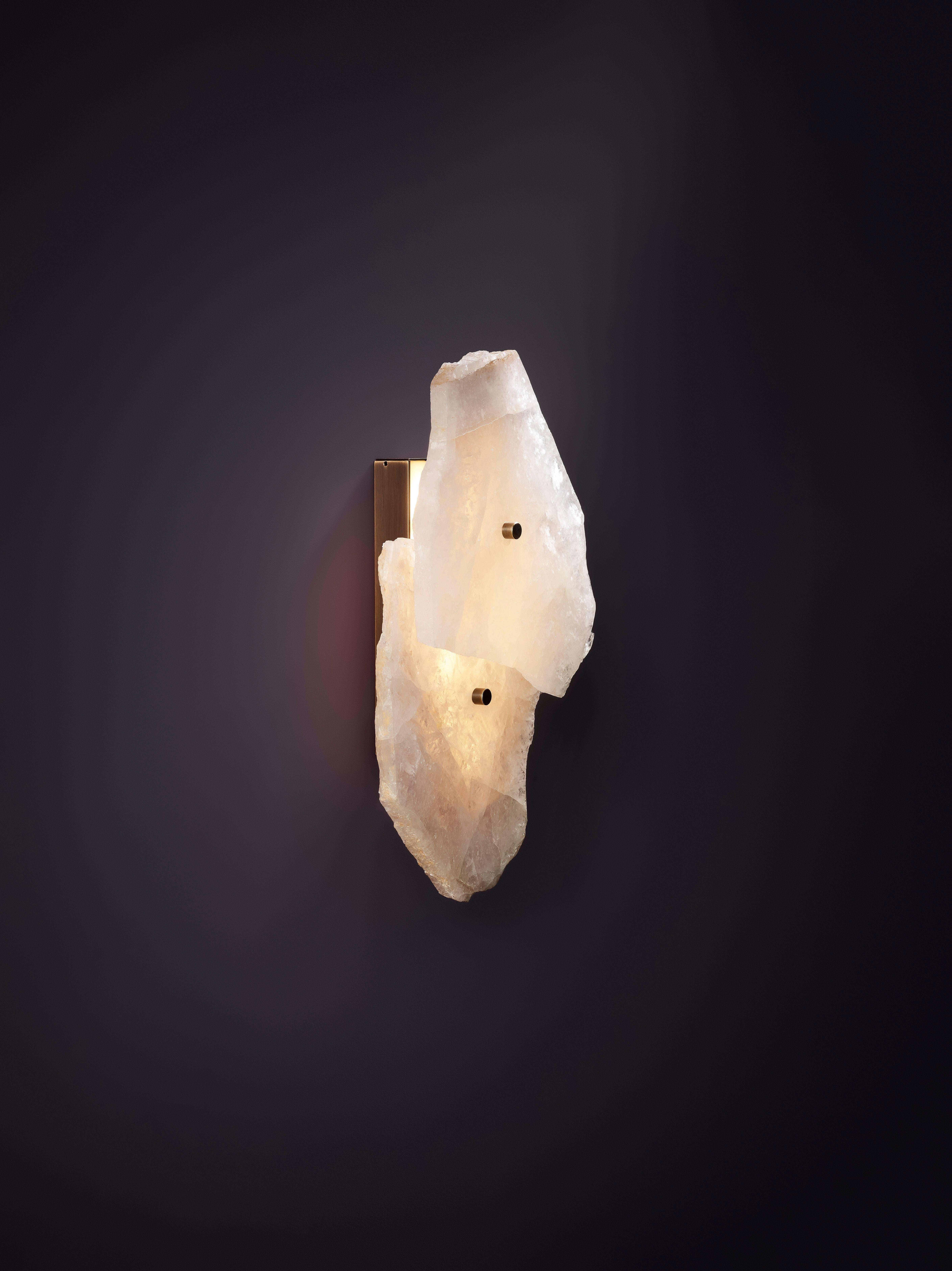 Contemporary Organic Shape, Slice of Twin Rose Quartz Sconce by Christopher Boots For Sale