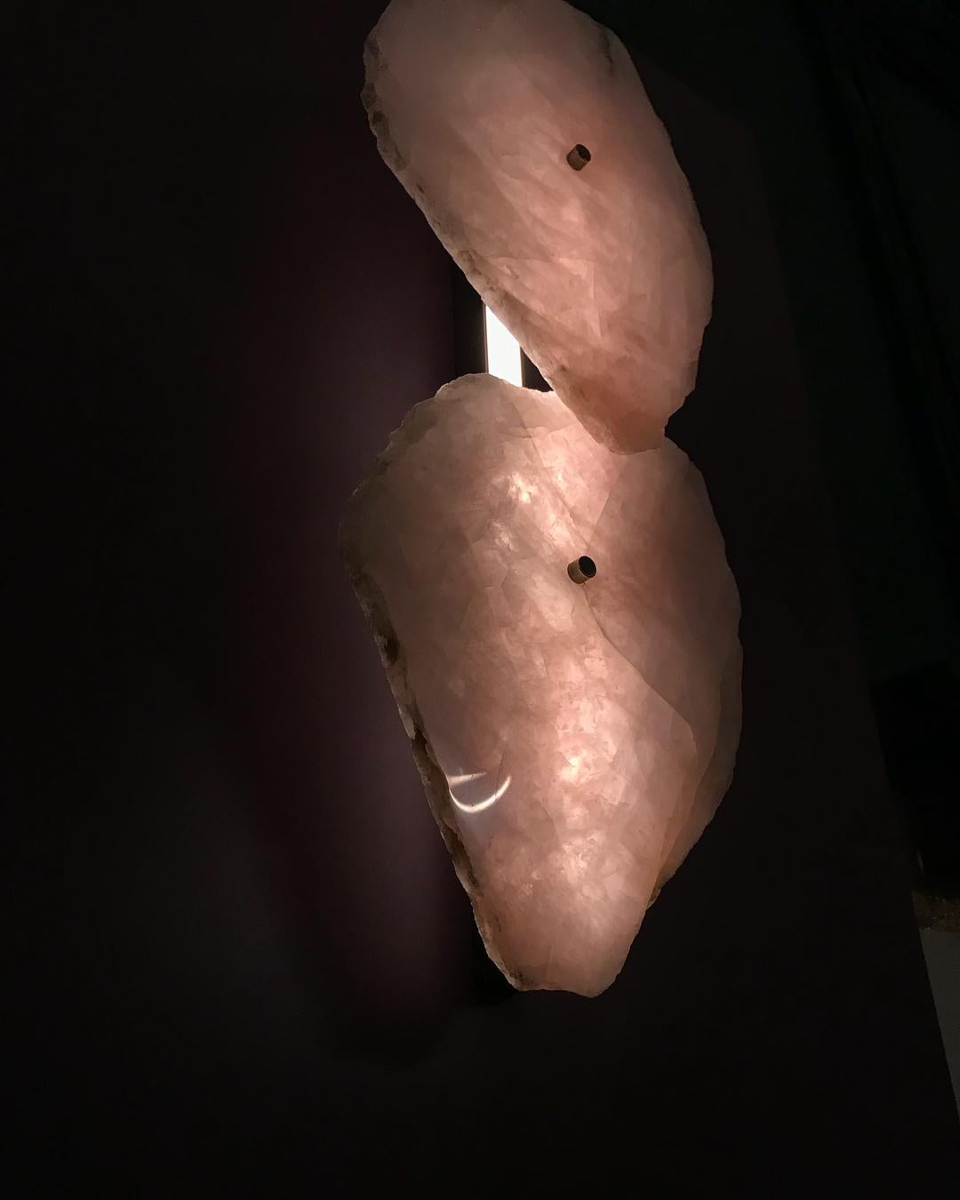 Organic Shape, Slice of Twin Rose Quartz Sconce by Christopher Boots For Sale 1