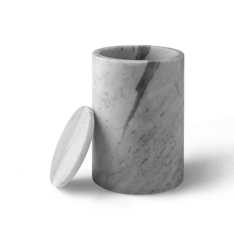 Petra Jar, Tall 11" Stone Jar in Italian Calacatta Marble For Sale at