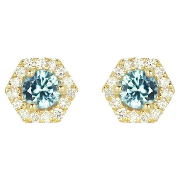 PETRA Mini Green Sapphire Hexagon Diamond Halo Stud Earrings in 18k Gold