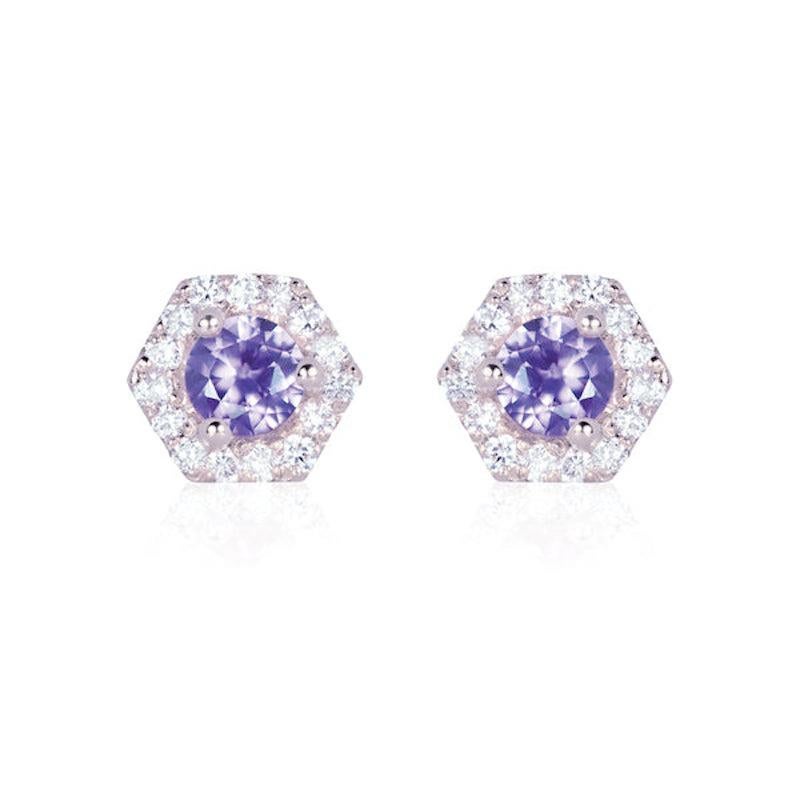 Mini Purple Sapphire Hexagon Diamond Halo Stud Earrings in 18k Gold.

From PETRA collection inspired by landscape.

SIZE: 4.5 mm 

MATERIALS:
18k gold - round cut fine quality natural purple sapphires weighing 0.12 ct in total, tiny FG VS quality