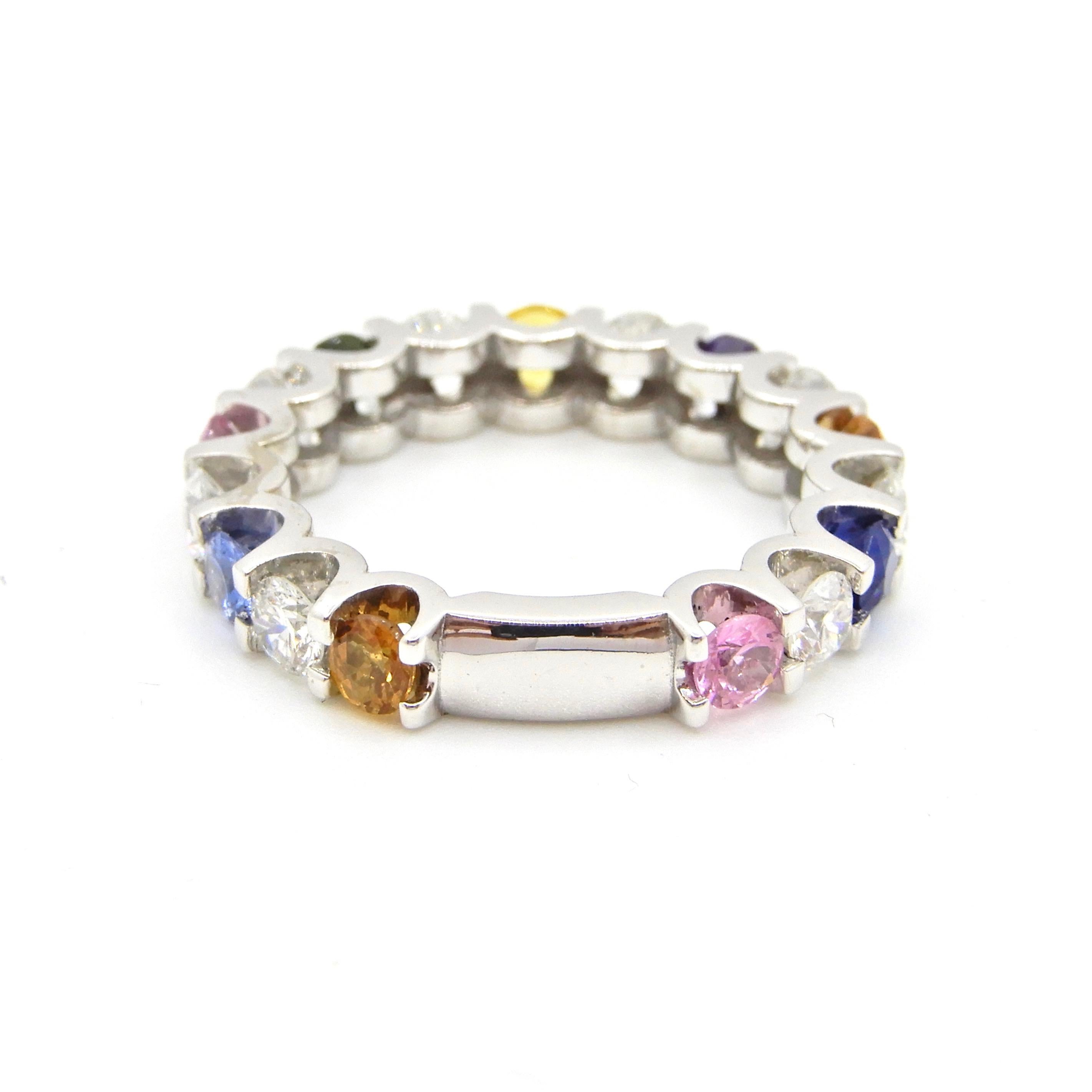 Contemporary Petra Rainbow Sapphire and Diamond Eternity Band Ring For Sale