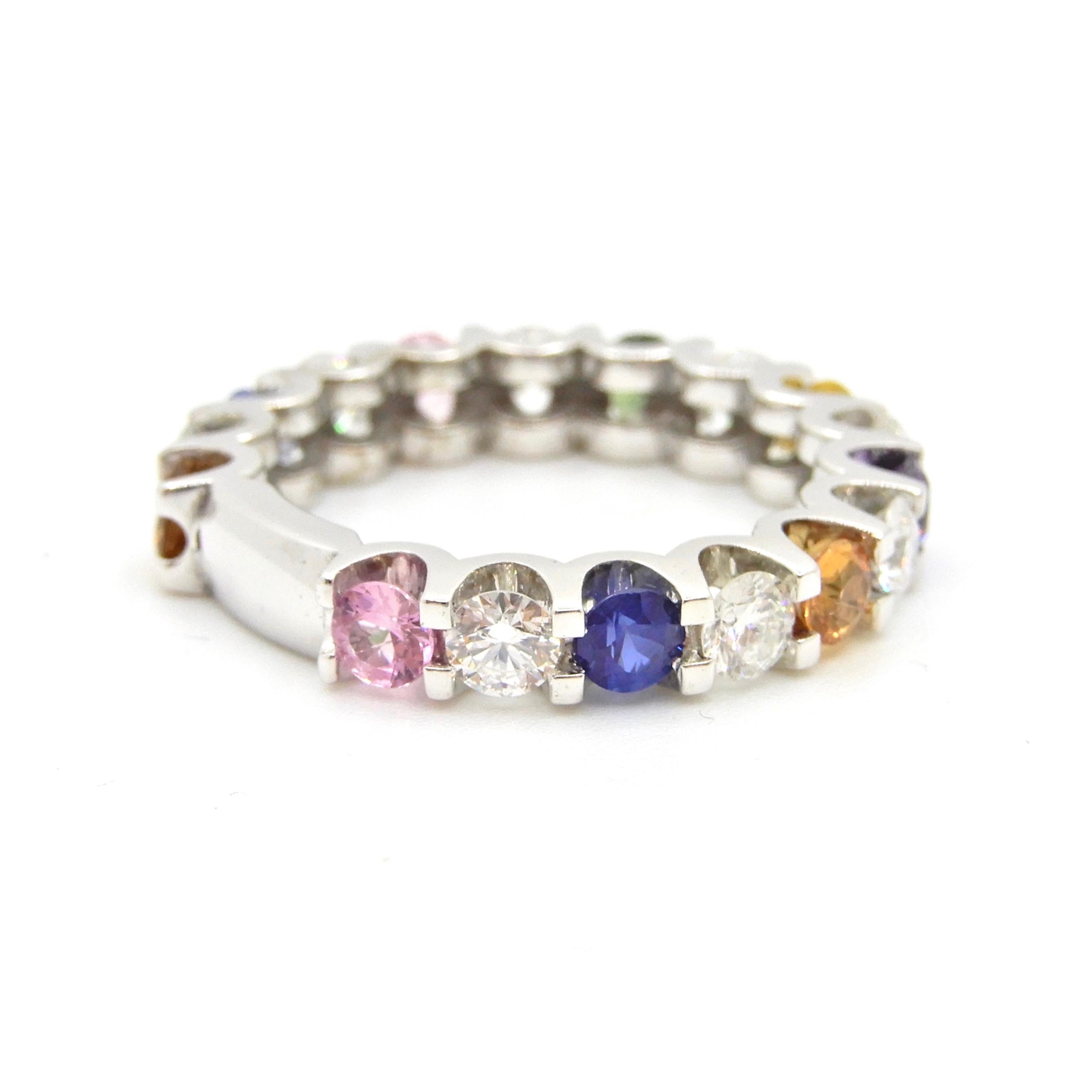 Round Cut Petra Rainbow Sapphire and Diamond Eternity Band Ring For Sale
