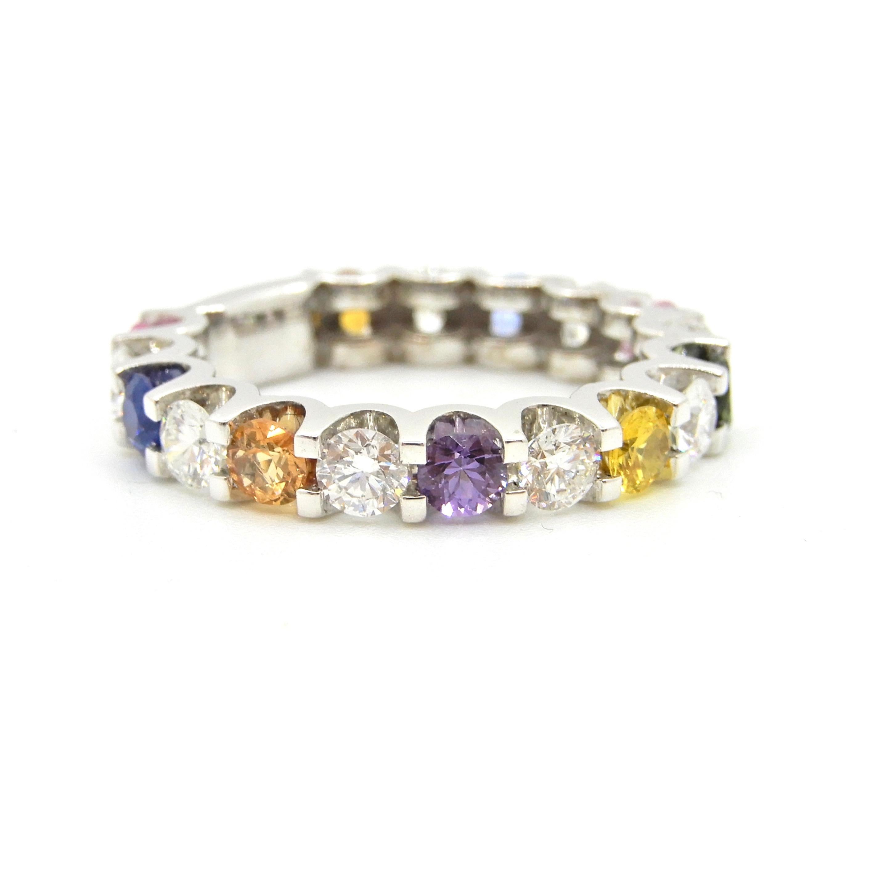 Petra Rainbow Sapphire and Diamond Eternity Band Ring In Excellent Condition For Sale In Brisbane, QLD