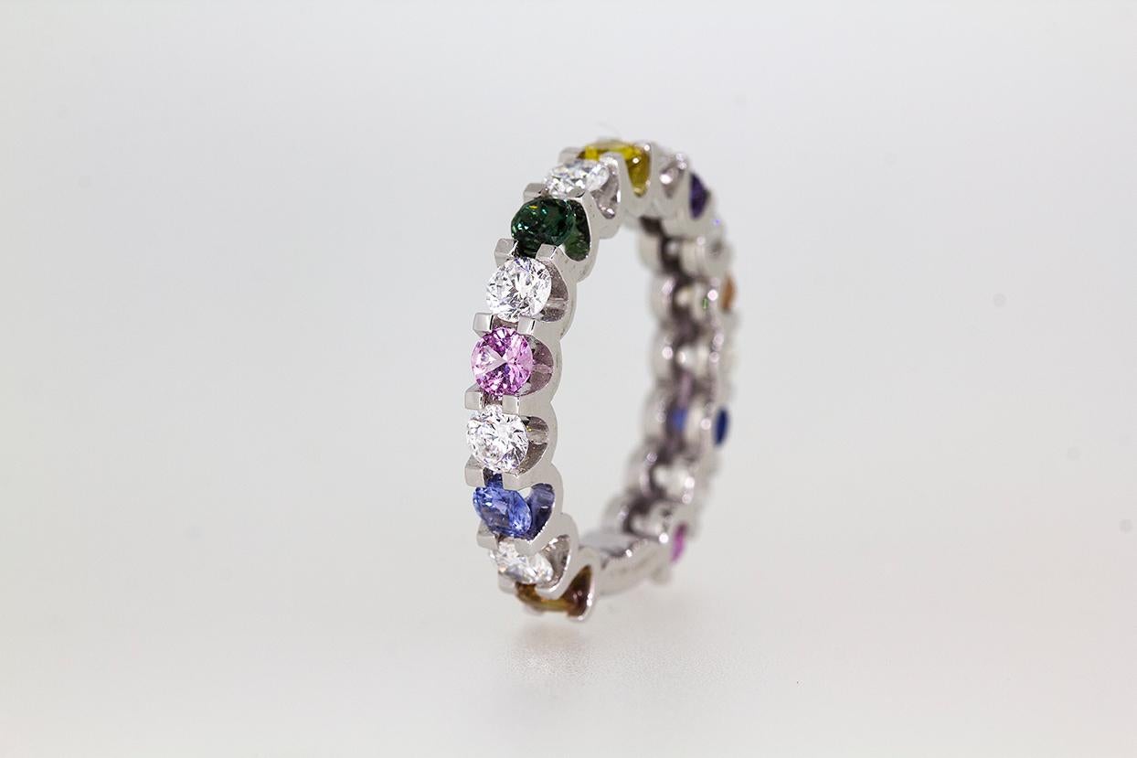 Women's Petra Rainbow Sapphire and Diamond Eternity Band Ring For Sale
