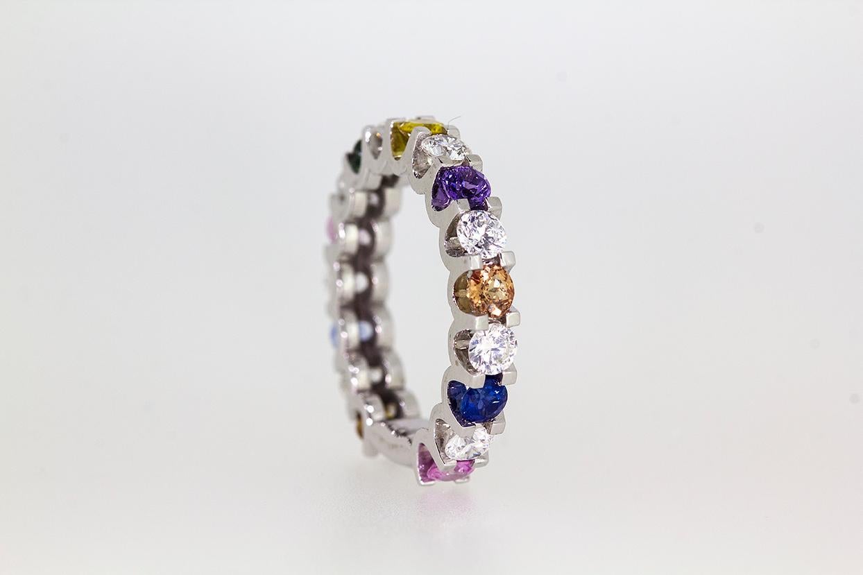 Petra Rainbow Sapphire and Diamond Eternity Band Ring For Sale 1