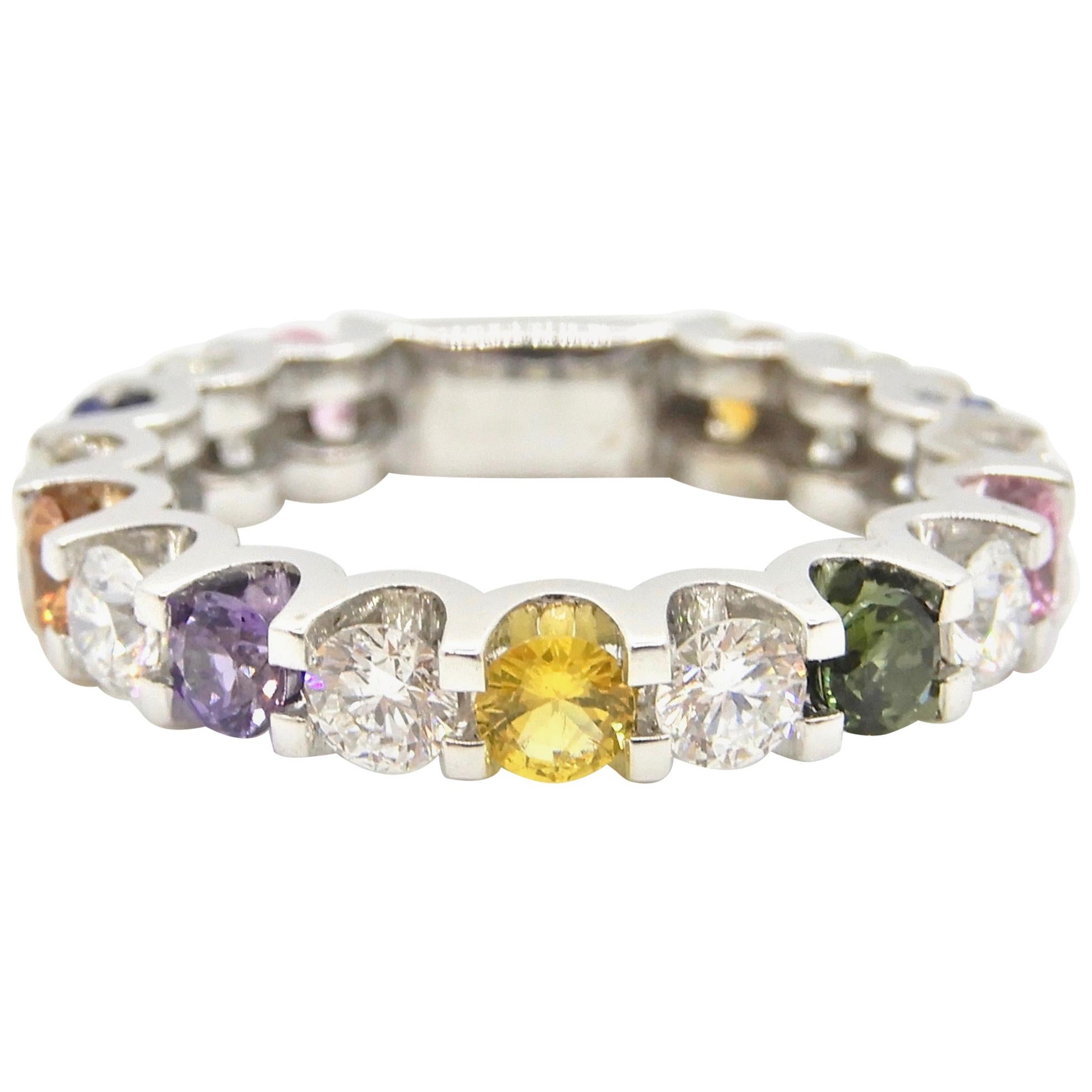 Petra Rainbow Sapphire and Diamond Eternity Band Ring For Sale